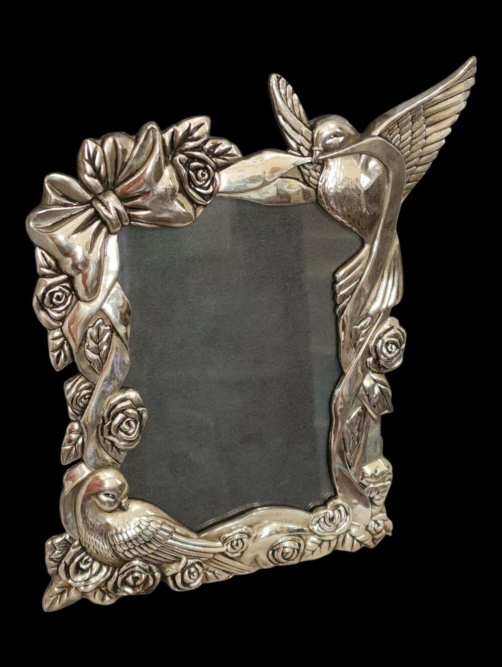 Vtg Internatl Silver Co. - Metal Bird/Rose Picture Frame - insert: 4 1/2 x 6 1/2